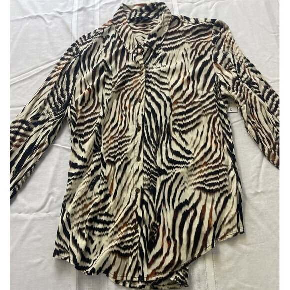 Liverpool Los Angeles Blouse Button Up Allover Patchwork Animal Print Size M NWT - Picture 11 of 16